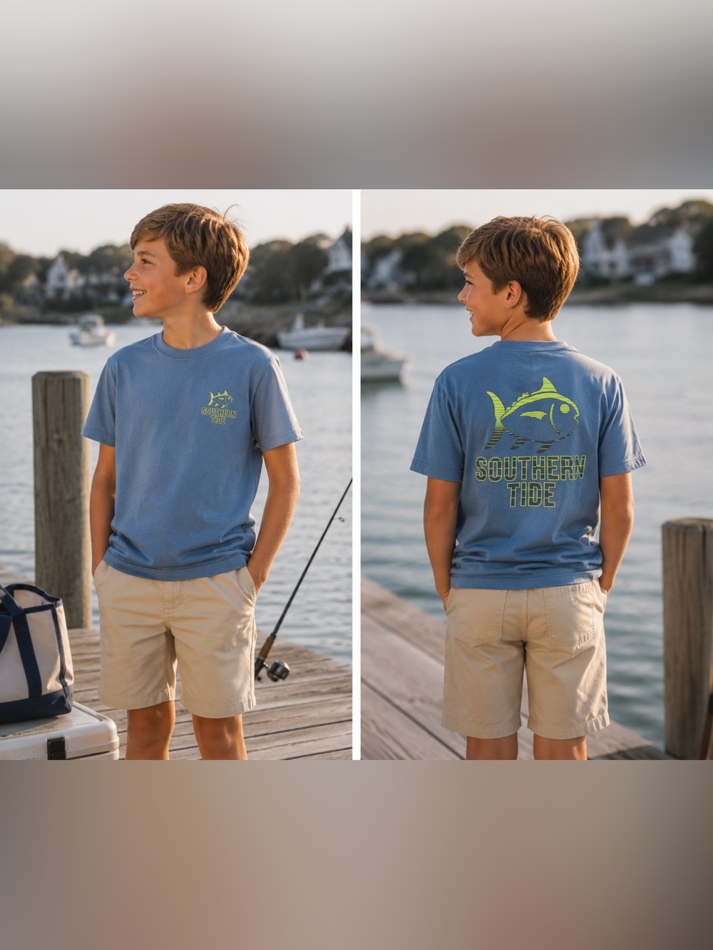 Southern Tide Blue Tee with Lime Fish Logo